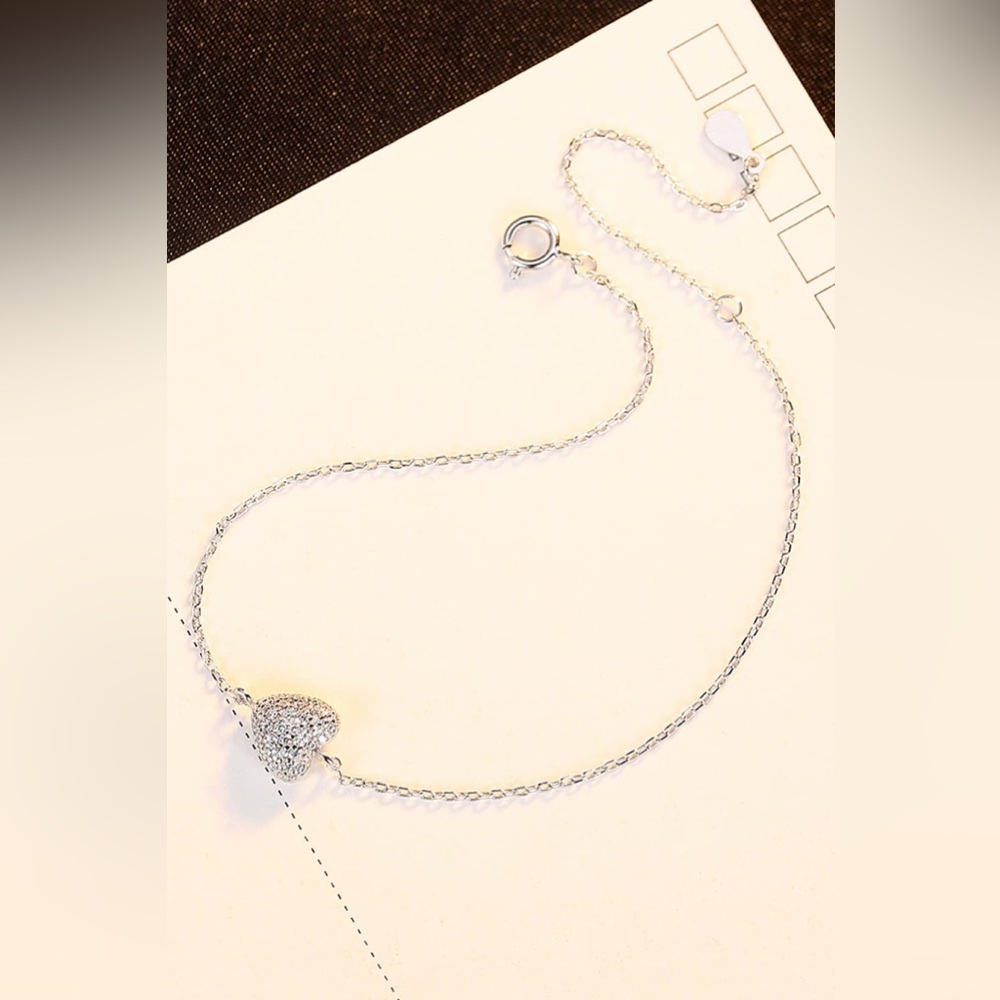 Platinum Plated 925 Silver Pink Heart Shaped Cubic Zirconia Bracelet